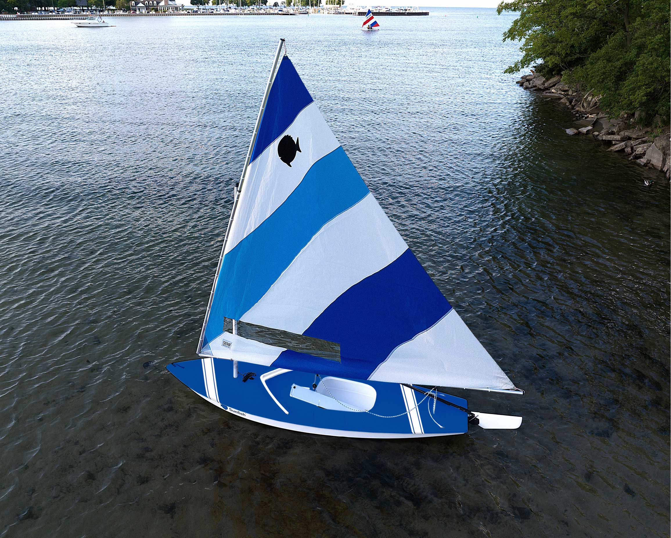 SERO Sailing, Sunfish Sailboat Century Edition, All Blue Deck w/White Stripes